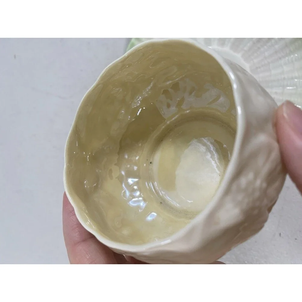 Antique Belleek Black Mark Green Porcelain Cup & Saucer #772